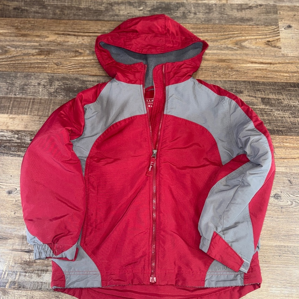 L.L.Bean Kids Hooded Fleece Lined Jacket‎ Red Gray Size M (10–12)
